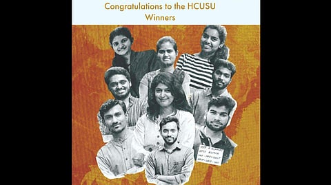 The winners of the UoH student union polls (Photo | @ABVP/ Twitter)