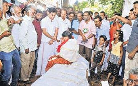 A file pic of Preetha Shaji during the indefinite hunger strike in front of her house Express