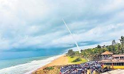 A large crowd gathered on Monday to watch the sounding rocket lift off from Thumba on Monday