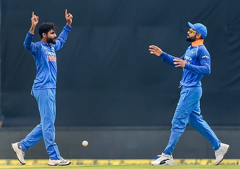 Indian captain Virat Kohli with all-rounder Ravindra Jadeja at the Greenfield Stadium | PTI