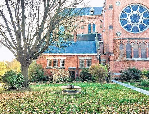 The foundation stone of the memorial at St Vaast Church in Laventie, France