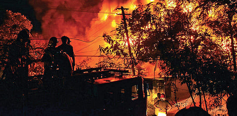 The investigation team probing the Manvila plastic factory fire incident has revealed that it was a ‘deliberate act’ committed by two staff members (File| EPS/BP Deepu)