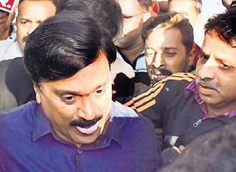 G Janardhana Reddy arriving at the CCB office in Bengaluru on Saturday | pandarinath B