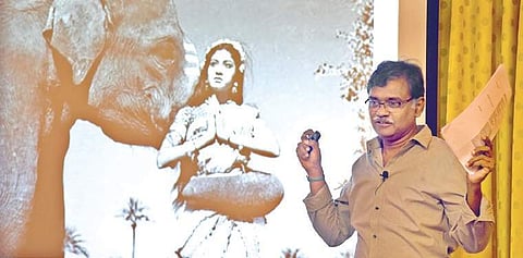 Historian-cum-author Venkatesh presented a talk on the life AV Meiyappan