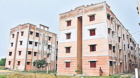 The Tamil Nadu Slum Clearance Board’s tenements at Navalur. (Photo | Ashwin Prasath/EPS)