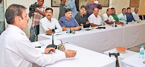 DGP Dr R P Sharma during the meeting with police and lawyers | Express