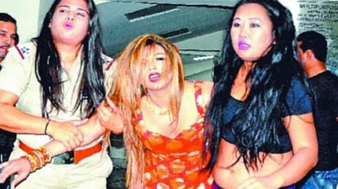 Rakhi Sawant is seen being carried to the hospital after being knocked to the ground by a female wrestler at a show on 12 November 2018. (Photo | Twitter)