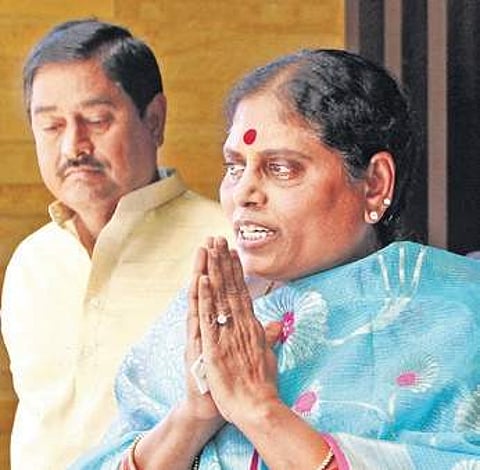 Vijayalakshmi, wife of YS Rajashekhara Reddy at a press conference in Hyderabad | Sathya Keerthi