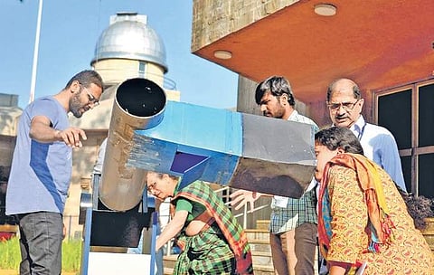 Astronomy enthusiasts take part in telescope assembly workshop at Jawaharlal Nehru planetarium in Bengaluru on Wednesday | Pushkar V