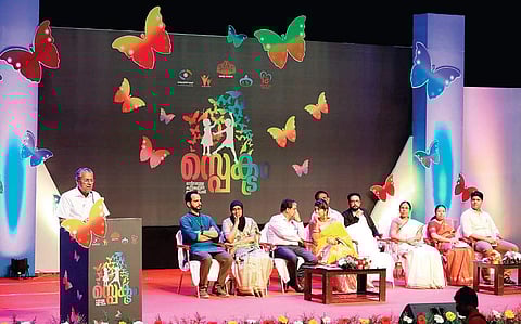 Chief Minister Pinarayi Vijayan speaking at the launch of Spectrum initiative of the Kerala State Social Security Mission, at Nishagandhi auditorium on Thursday