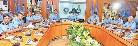 Air Chief Marshal B S Dhanoa, Chief of the Air Staff (CAS), presiding over the SAC Commanders' Conference at Akkulam, Thiruvananthapuram, on Thursday