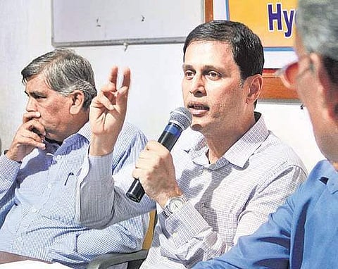 Chief Electoral Officer Rajat Kumar addressing mediapersons during a press meet at Sundarayya Vignanakendram in Hyderabad on Friday | S Senbagapandiyan