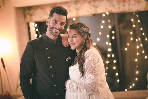 Actress Neha Dhupia and her husband Angad Bedi. (Photo | Twitter)