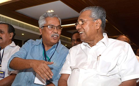 Kerala CM Pinarayi Vijayan with CPI secretary Binoy Viswam.
