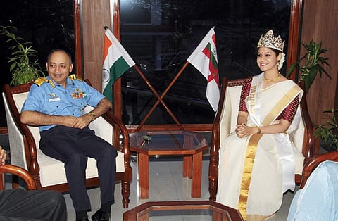 Miss Kerala Pratibha Sai with Vice Admiral AK Chawla (Photo | Twitter)
