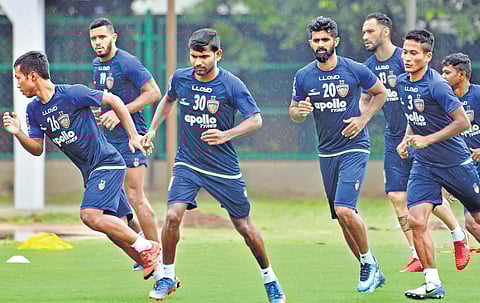 Chennaiyin FC players during a practice session. ( Photo | EPS)