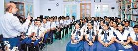 Rajan Srinivasan Mahadevan with the students of St Mary's Central School
