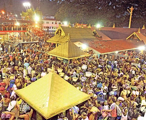 The crowded Sabarimala Lord Ayyappa temple on the eve of the Makaravilakku ceremony