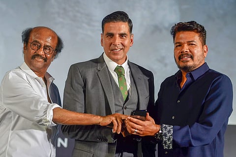 Tamil superstar Rajinikanth, Bollywood Actor Akshay Kumar and Director Shankar at the trailer launch of '2.0' in Chennai Saturday November 3 2018. (Photo | PTI)