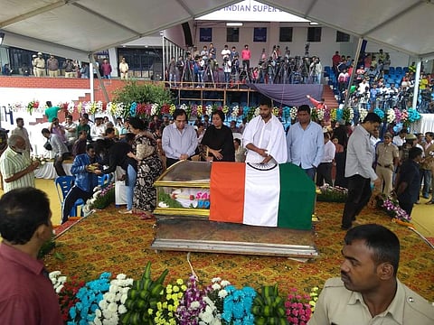 Actor Ambareesh's mortal remains at Kanteerva stadium for public (Photo | EPS/Sriram BN)