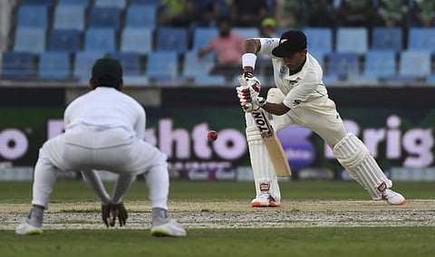 New Zealand's batsman Jeet Raval plays a shot during a cricket test match against Pakistan in Dubai. (Photo | AP)