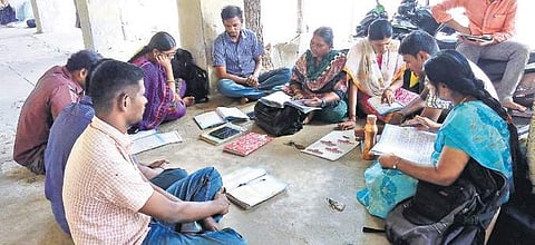 A voluntary study circle in progress at Tirupur Old Collectorate. | Express Photo Services