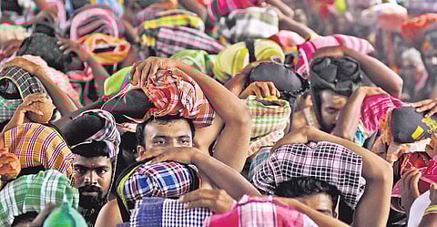 Devotees waiting at the valiyanadapandal at the Sabarimala temple ahead of the opening of the sanctum sanctorum (File photo | EPS/ BP Deepu)