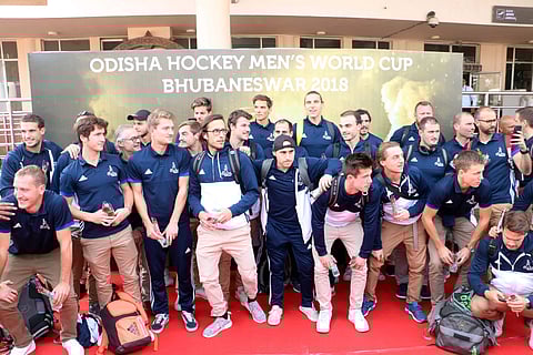 France hockey team pose after arrival at the venue. Captain: Victor Charlet (Photo | EPS)