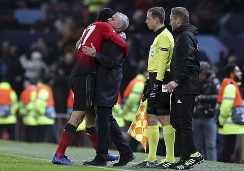 Jose Mourinho gave Fellaini a big hug as the Belgium midfielder walked off the field after the game | AP