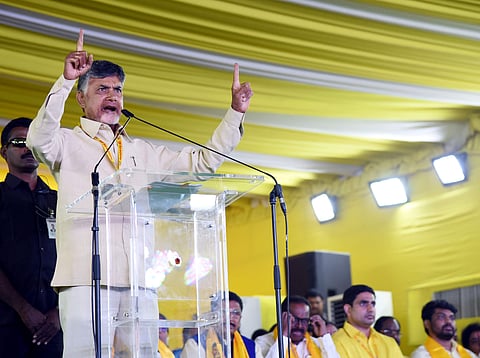 AP Chief Minister Nara Chandrababu Naidu addressing at 'Dharma Poratam at Vizianagaram on Tuesday. (Photo | Express)