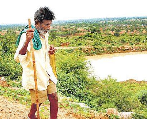 82-year-old Kaamegowda has created 14 ponds in his village Daasanadoddi | pandarinath b