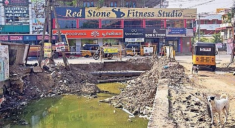 The ongoing culvert work from Vanuvampettai to Madipakkam has been stalled for over two months Martin Louis