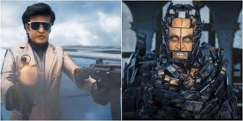 Rajinikanth as Chitti and Akshay Kumar as the Fifth Force in the 2.0 trailer. (YouTube screengrab)