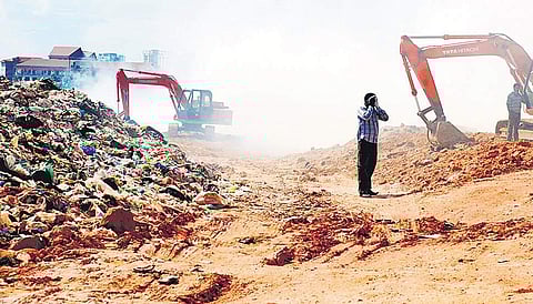 File photo of garbage dumped at the Brahmapuram waste treatment plant | Express