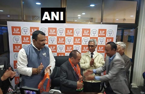 Congress leader Hiphei who had resigned as Speaker of Mizoram Legislative Assembly, joins BJP. (Photo | Twitter/ANI)