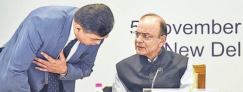 Union Finance Minister Arun Jaitley and Corporate Affairs Secretary Injeti Srinivas during the conference in New Delhi on Monday | Parveen Negi