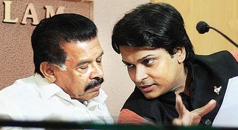 TDB former president Prayar Gopalakrishnan with activist Rahul Easwar during a press meet at Ernakulam Press Club on Thursday | Express