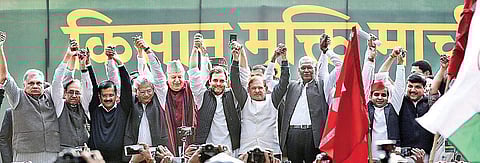 Senior leaders of all major Opposition parties gathered at the farmers’ protest march in New Delhi on Friday where they said they would set personal differences aside for cobbling together a front against the ruling Bharatiya Janata Party | Parveen negi