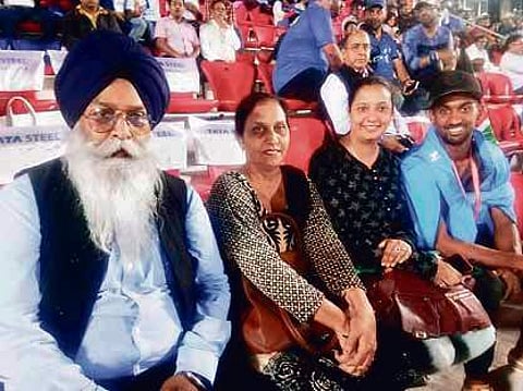 Hardik along with his family members at Kalinga Stadium in Bhubaneswar on Friday