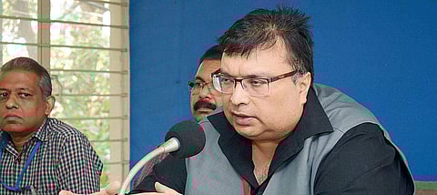 Customs Commissioner Sumit Kumar at a press meet (EPS | Manu R Mavelil)