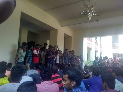 Students protesting at the Madras Christian College (Photo | Edex)