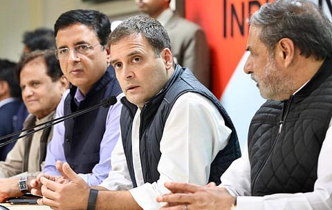 Rahul Gandhi addressing a press conference on Tuesday. (Photo: Twitter / @INCIndia)