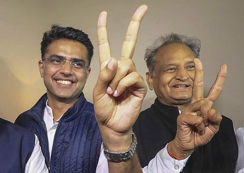 PCC chief Sachin Pilot and former Rajasthan CM Ashok Gehlot. (File photo | PTI)