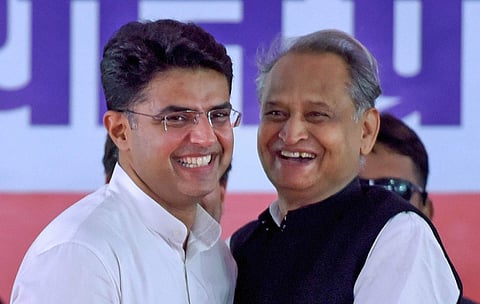 PCC chief Sachin Pilot and former Rajasthan CM Ashok Gehlot. (File photo | PTI)