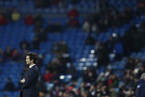 Real Madrid head coach Santiago Solari stands at the end of the Champions League, Group G match between Real Madrid and CSKA Moscow at the Santiago Bernabeu stadium (Photo | AP)