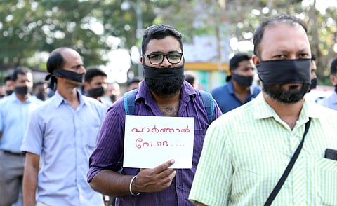 Photo of an anti-hartal protest rally by people's movement conducted at Durbar Hall, Kochi (Photo | EPS/Melton Antony)