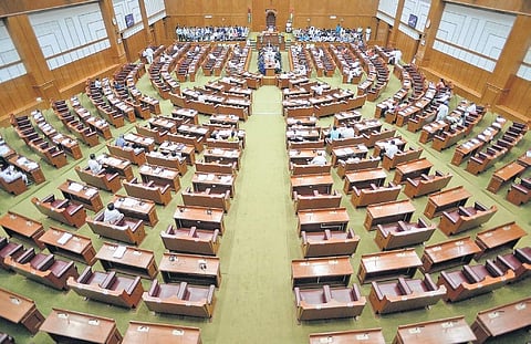 Assembly Hall of Belagavi’s Suvarna Soudha wore a deserted look on Monday | express
