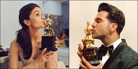 Alia Bhatt and Rajkummar Rao won big for Raazi and Stree respectively at the 2018 Star Screen Awards. (Photo | Twitter)