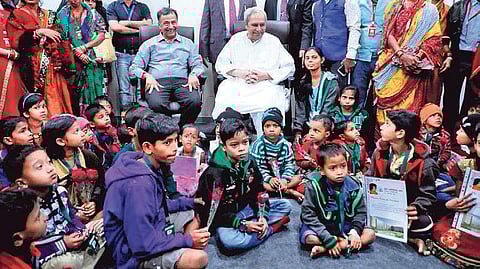 Chief Minister Naveen Patnaik with Odia children undergoing treatment at Sri Satyasai Heart Hospital, Ahmedabad on Monday