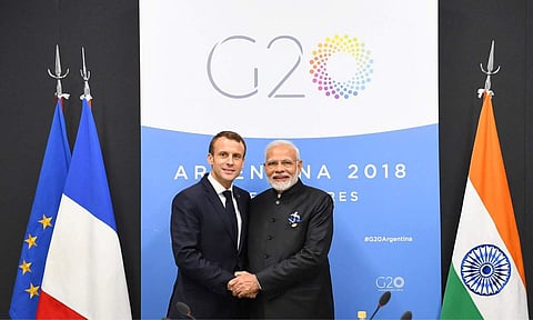 Prime Minister Narendra Modi with French President EmmanuelMacron.(Twitter image @narendramodi)